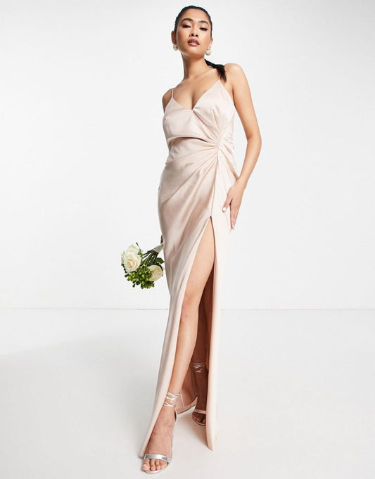 Asos Edition Asos Edition satin cami maxi dress with drape detail in blush-Pink