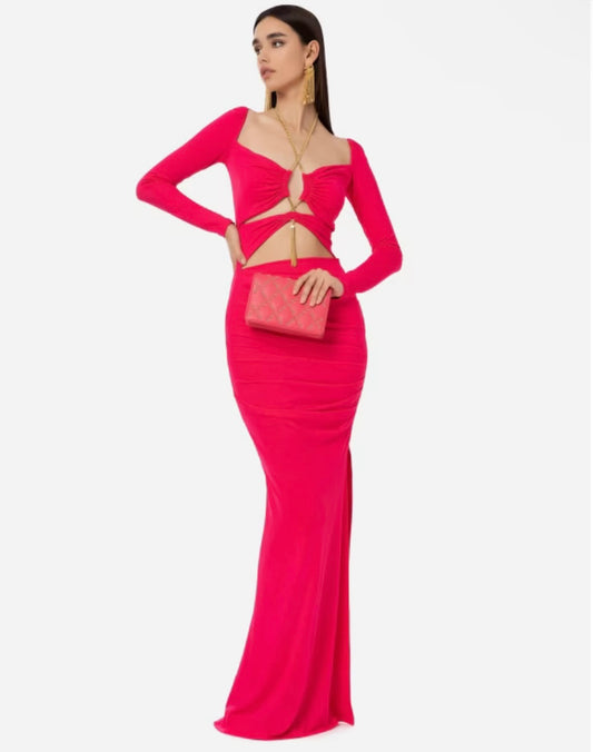 Elisabetta Franchi Red Carpet Knit Dress With Chain AB35432E2-560 Fuchsia