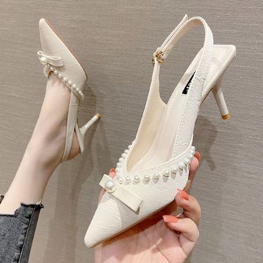 Korean-Syle Pearl High Heels Fairy-Inspired Baotou Sandals